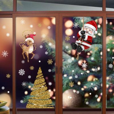 Christmas Cartoon Green Elf Window Glass Stickers Merry Christmas Decor For Home Mirror Stickers Snowflake Wall Door Sticker