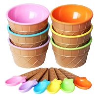 ETX6Pcs Ice Cream Bowl Set Different Color Ice Cream Spoon Bowl Tableware Set Creative Children Cartoon Bowl