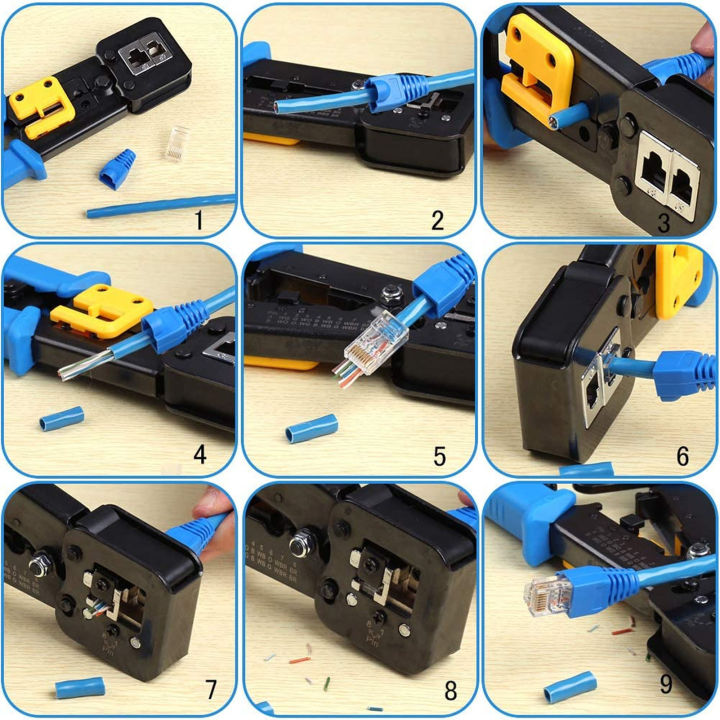 เครือข่ายอีเทอร์เน็ตมััลติฟังก์ชั่นสำหรับงานหนัก-crimper-คีมยำหัวกะทัดรัดที่มีประสิทธิภาพสำหรับ-cat5e-j45