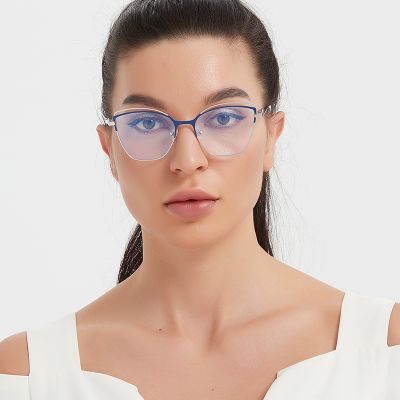 TENGJIAO Cat Eye Eyeglasses Women Computer Optical Spectacle Frame Anti-Blue Light Rays Fashion Glasses Female Clear Lens