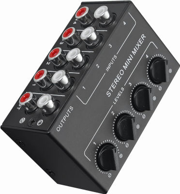 LiNKFOR 4 Channel Stereo Audio Mixer CX400 Metal Shell Support RCA Input and Output Mini Passive Stereo Mixer with Separate Volume Controls