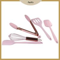 FANFU 5 pcs โรสโกลด์ ชุดเครื่องครัวห้าชิ้น สีชมพูอมชมพู ซิลิโคนทำจากซิลิโคน เครื่องมือครัวซิลิโคน เล็กๆน้อยๆ ไม่ติดกระทะ ชุดทำอาหารในครัว อุปกรณ์สำหรับห้องครัว