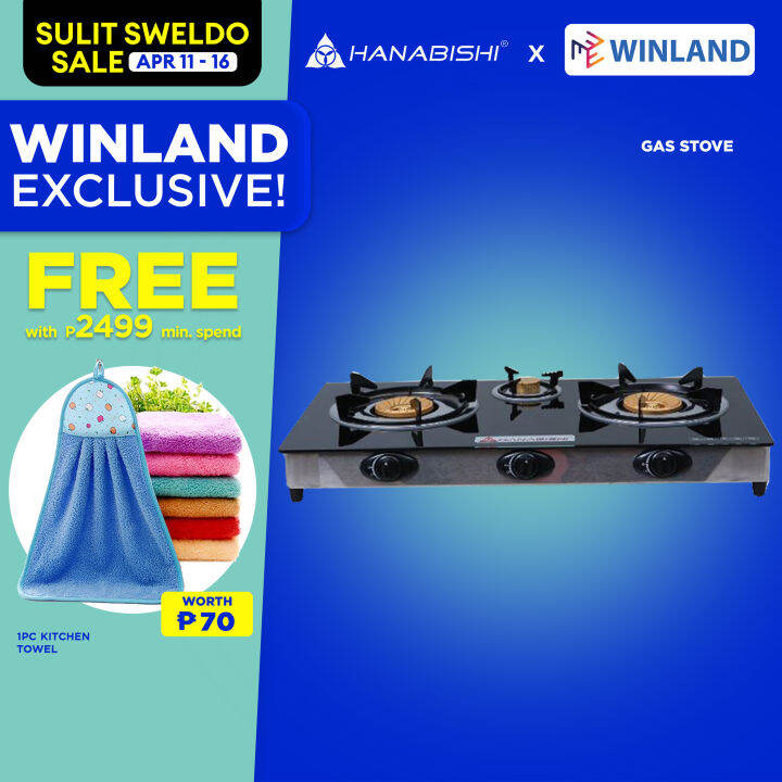 HANABISHI by Winland triple Burner Tempered Glass Gas Stove GGS300 Lazada PH