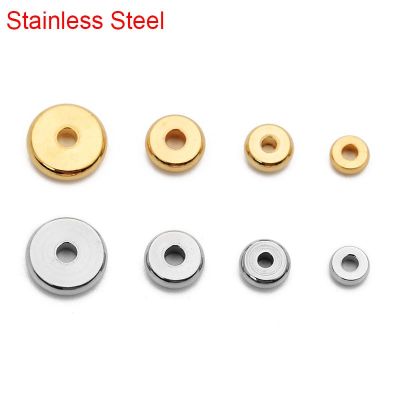 20/50pcs Stainless Steel Flat Spacer Beads Lot 4 5 6 8mm Gold Color Loose Large Hole Charm Beads For Bracelet Diy Jewelry Making