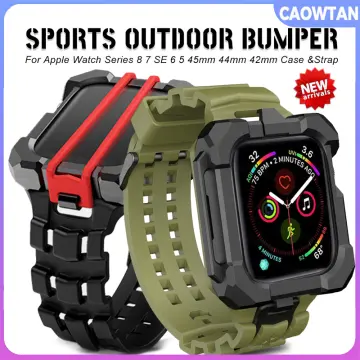 amBand Compatible with Apple Watch Band 45mm 44mm 42mm with Bumper Case,  Rugged Men Bands for iWatch SE SE 2 Series 9 8 7 6 5 4 3 2 1, Sport  Military