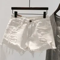 White Ripped Denim Shorts Female Summer 2021 Korean Version Student High Waist Loose Slim Wide Leg Hot Pants Super