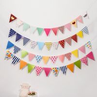 Festival Party Birthday Banner Striped Dot Triangle Flags Colorful Garlands Hanging Banner Props Kids Happy Birthday Party Favor