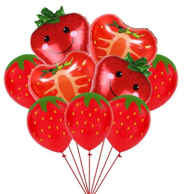 【CC】 Strawberry Themed Balloons Set Fruit Berries for Birthday Baby Shower Decorations