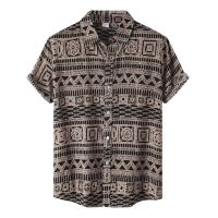 TEXVintage Mens Clothing Ethnic Style Printed Shirts Casual Streetwear Short Sleeve Tops Mens Loose Hawaiian Oversized Shirt Dazn