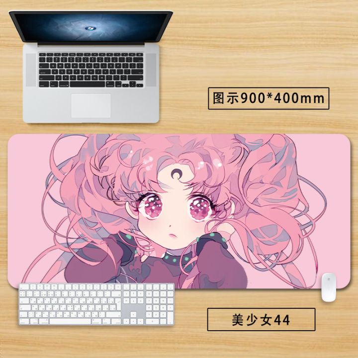 แผ่นรองเมาส์-sailor-moon-แผ่นรองแป้นพิมพ์คอมพิวเตอร์สำนักงานการ์ตูนน่ารักสีชมพูขนาดใหญ่สำหรับสาวๆ-ins-ลม