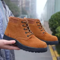 รองเท้า Baotou ระบายอากาศได้ลื่นจริงป้องกันผู้ชายงานเหล็กสี่ฤดูกาลประกันแรงงานรองเท้าป้องกันการกระแทกป้องกัน cowhide เครื่องเชื่อมเจาะรองเท้า