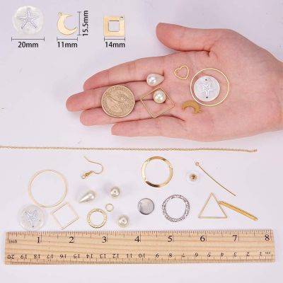 10 Pairs Geometric Earring Making Starter Kit Classic Round Square Heart Triangle Charm Connector Earring Stud Hooks