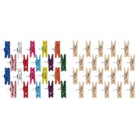 40 Pcs Push Pins with Wooden Clips , Creative Paper Clips with Pins for Cork Boards Notes Photos Wall and Craft for Offices Home Use , 20 Pcs Natural Color &amp; 20 Pcs Multicolor