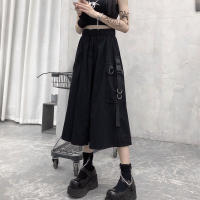 Gothic High Waist Cargo Skirts Woman Harajuku 2021 Loose A-line Pocket Midi Long Black Skirt Hip Hop Fashion Streetwear OverSize