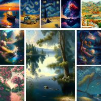 ◄▲ Landscape Fantasy Nature Printed Canvas Cross-Stitch Set DIY Embroidery Handmade Craft Knitting Sewing Home Decor Gift Wholesale