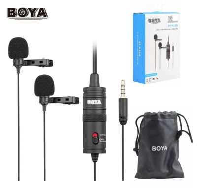 BOYA BY-M1DM Microphone with 4M Cable Dual-Head Lavalier Lapel Clip-on for DSLR Canon Nikon IPhone Camcorders Recording PC