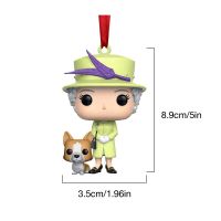 、‘、。； Q Version Queen Elizabeth II Corgi Memorial Pendant Hanging Christmas Tree Ornament Decoration Kawaii Action Figures Dolls Gifts