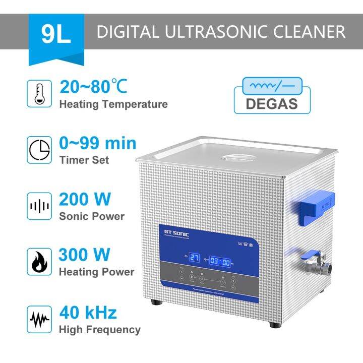 GT SONIC Ultrasonic Cleaner 9L 200W Bath Heater Industrial Cleaning
