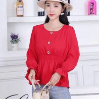 Women Chiffon Blouse Korean Style Long-sleeved Solid Color Shirt Flared Sleeve Casual Top