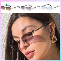 GLASSES580 เลนส์ไล่ระดับสี แว่นตากันแดดขาลายไม้ ที่ไร้ขอบ การป้องกัน UV400 ที่บังแดด ทันสมัยและทันสมัย แว่นตาแนวสตรีท สำหรับผู้หญิง