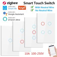 Zigbee Touch Switch 1/2/3/4 Gang AC 100v250v Wall Light Switch Smart Home Zigbee Wireless Remote Control Tuya App US/EU Standard Power Points  Switche