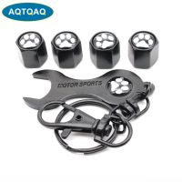 [HOT] 5Pcs/Set Footprint Style Anti theft Car Wheel Air Tire Valves Tire Valve Caps Stem with Wrench Keychain Ring Spanner New