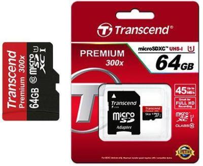 เมมโมรี่การ์ด 64GB Transcend microSDXC UHS-I 300x