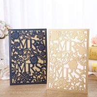 1pcs Gold Blue Laser Cut MR&amp;MRS Wedding Invitations Card Elegant Greeting Cards Envelopes Wedding Event Party Favors Decoration Greeting Cards