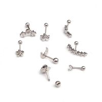 SUBEI 1PC Crystal Piercing Earrings Body Jewelry Stainless Steel Cartilage Ear Stud SilverGold Charm Rose Flower Moon Wave Cz Zircon Helix Tragus StudsMulticolor