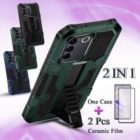 2 IN 1สำหรับ VIVO V27E Case Dual Fall Protection Hard Case กล้องป้องกัน2ชิ้นเซรามิค Screen