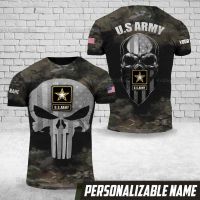 2023 Personalized U.S Army Punisher Skull Unisex T Shirt Full Sublimation 3D Summer T-Shirt Breathable Short Sleeve Tee（spots）