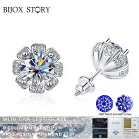 BIJOX STORY Trendy Moissanite Earrings With 925 Sterling Silver For Girl Cute Flower Shape Jewelry For Birthday Anniversary Gift