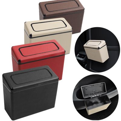 hot！【DT】❍▤✷  Leather Hanging Car Trash Garbage Can Flip Lid Interior Organizer Stowing Tidying Waste