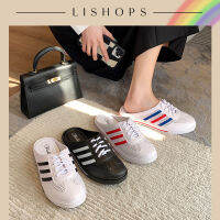 Lishops ?สินค้าขายดี รองเท้าแตะสลิปออนยอดฮิต แต่งดีเทลแถบด้านข้าง? มีให้เลือกด้านข้างตกแต่งด้วยลวดลายแทบสีเก?