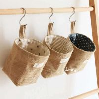 Fabric Desktop Storage Basket for Home Office Dormitory Small Sundries Stationery Organizer Wall Hanging Pocket Japanese-style Decoration
