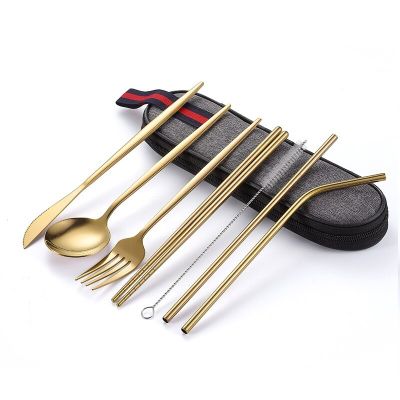 7Pcs Portable Services Stainless Steel Travel Cutlery Set With Case Knife Spoon Fork For Camping Kitchen Accessories Utensils Flatware Sets