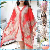 X-STARRY คอวีแบบสั้น ผ้าพันคอคลุมไหล่ ชีฟองผ้าชีฟอง โบโฮ ชุดว่ายน้ำ Kaftan TOP ของใหม่ หนึ่งขนาด ชุดคลุมชายหาด สำหรับผู้หญิง