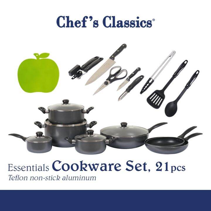 Chef's Classics Essentials NonStick Cookware Set, 21pcs Lazada PH