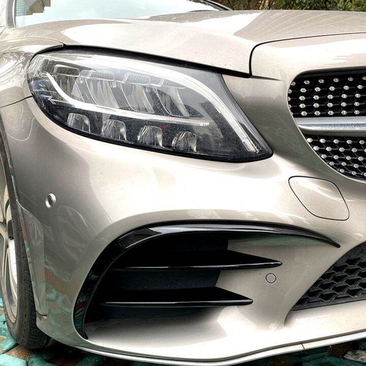 สำหรับ-benz-c-class-w205-2019กันชนหน้า-air-vent-splitter-trim-สีดำ-คาร์บอนไฟเบอร์ด้านล่างฝาครอบสปอยเลอร์คิ้ว