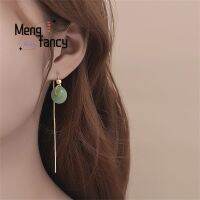 925 Silver Natural Hetian Jade Safe Buckle Ear Line Fashion Luxury Charms Jewelry Sexy Young Girls Gifts Vintage Chain Earrings