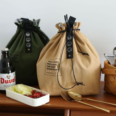 WAVER ผ้าใบแคนวาส กระเป๋าเก็บความร้อน แบบพกพาได้ รักษาความสดใหม่ กระเป๋าเก็บอาหาร ใช้ซ้ำได้ ช่องเปิดกว้าง กระเป๋าใส่อาหารกลางวัน ภาชนะบรรจุอาหารปิกนิกกลางแจ้ง