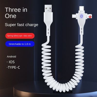 ：“{》 6A 3In1 1.8M Spring Charging Cable USB A To Micro USB Type-C For  Fast Charger Data Cable Cord For  Sansung