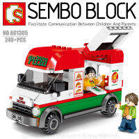 บล็อกตัวต่อรถขายพิซซ่า พร้อมมินิฟิกเกอร์ 2 ตัว SEMBO BLOCK 601305 จำนวน 240 ชิ้น