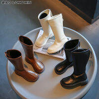 BAOLONGXIN รองเท้าบูทเด็กสูงรองเท้าบู๊ตเจ้าหญิง Sepatu Boots Anak Perempuan,Bot Modis เด็กขนาดกลางและใหญ่รองเท้าบู้ตหนังเด็ก