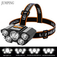 ไฟฉายไฟฉายติดหัวยูเอสบีชาร์จซ้ำได้5LED แบบพกพา,ไฟฉายอเนกประสงค์กันน้ำไฟสวมหัวสำหรับตั้งแคมป? ตกปลา