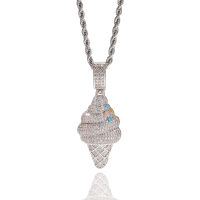 Hip Hop AAA Cubic Zirconia Bling Iced Out Silver Color Ice Cream Pendants Necklace for Men Women Fashion Jewelry Drop Shipping