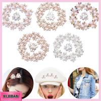 XIJIBAN 10PCS งานฝีมือ DIY รูปดอกไม้ คริสตัล คลิปหนีบหมวก กิ๊บติดผมไข่มุก ปุ่ม Rhinestone กระดุมมุก