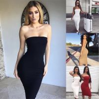 2020 Fashion Cotton Summer Solid Color Women Dress  Bodycon Dress  Sleeveless Wrapped Chest Ladies Beach Long Dress