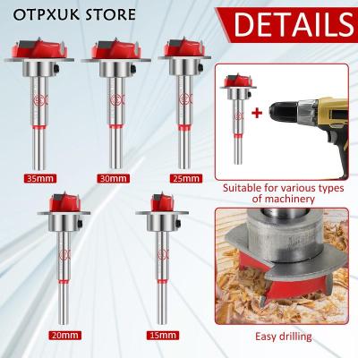 OTPXUK ชุดดอกสว่าน Forstner 5ชิ้น,บานพับปีกแบน15-35มม. ชุดบิตน่าเบื่อเลื่อยไม้ซีเมนต์คาร์ไบด์ชุดบิตชุดดอกสว่าน Forstner ปีกแบนดอกสว่าน