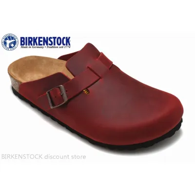 【Original】Birkenstock Boston Mens/Female Classic Cork Wine Red Leather Slipper Sandals 34-46